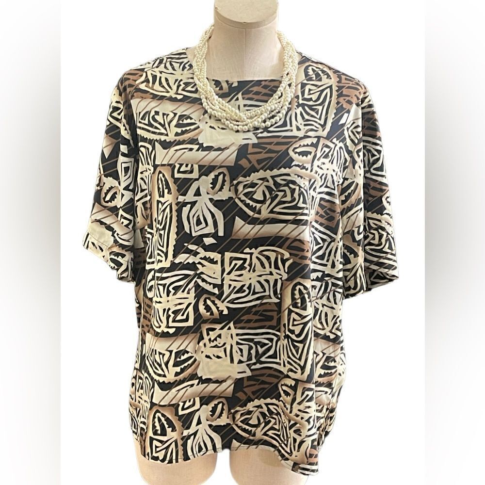 Bold Ashley Stewart Plus Size Tribal Print Short-Sleeved Shirt
